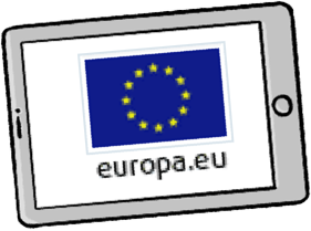 Illustration of a tablet displaying Europa.eu internet domain 